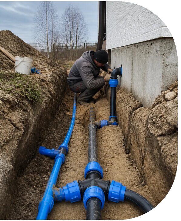 Монтаж наружного водопровода на участке под ключ в Кунгуре